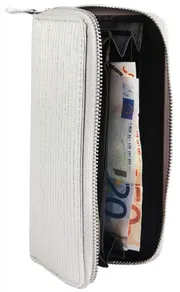 Dámská kožená peněženka Charm metalická stříbrná na zip