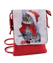 Malá crossbody kabelka s kočičkou vánoční červená
