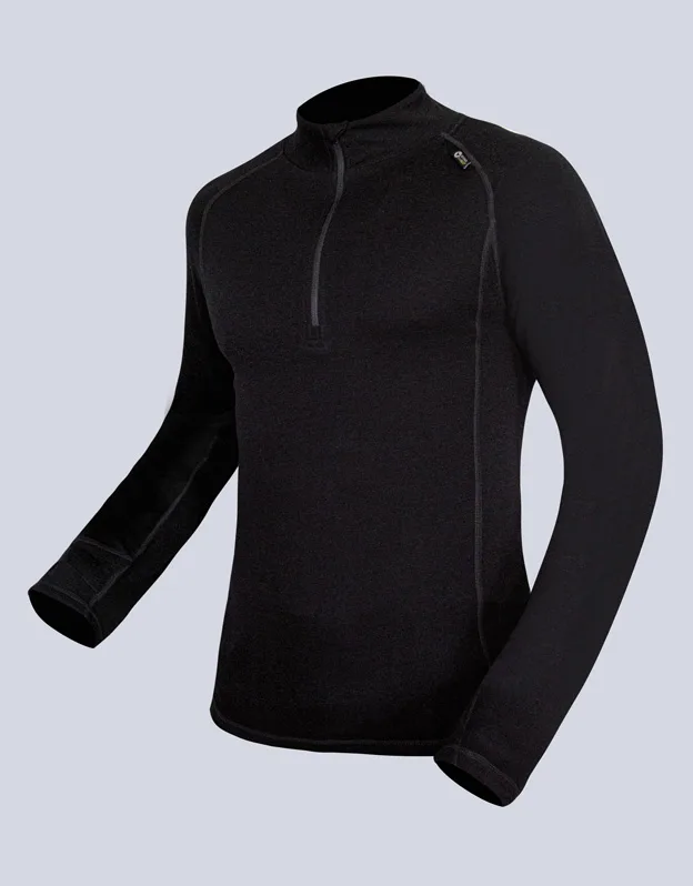 Pánské triko se zipem s dlouhým rukávem Merino + Bambus 88016P